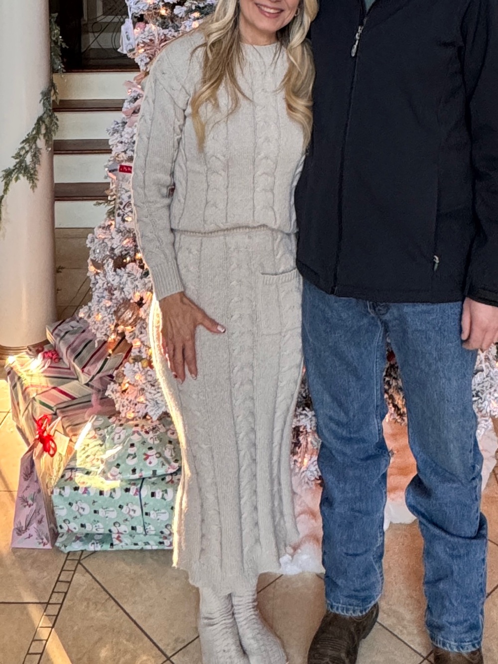 Cozy Cable-Knit Cream Holiday Sweater Skirt Set - Women
